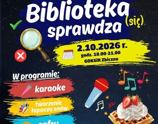 Noc Bibliotek w Zbicznie: „Biblioteka (się) sprawdza” już 2 października