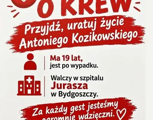Apel o oddanie krwi dla 19-letniego Antosia po wypadku