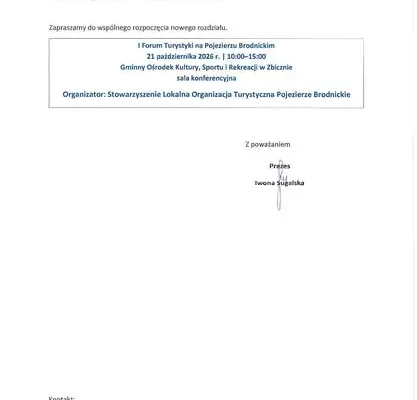 I Forum Turystyki na Pojezierzu Brodnickim – zaproszenie do Zbiczna