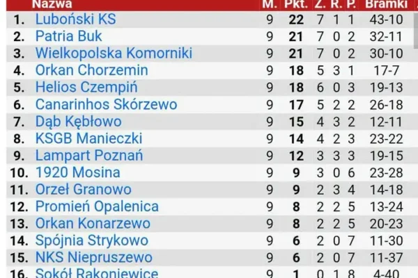 Red Box Klasa Okręgowa grupa 3: Luboński KS liderem po 9 kolejkach