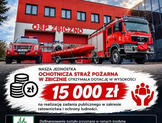 15 000 zł dotacji dla OSP Zbiczno na ratownictwo i ochronę ludności