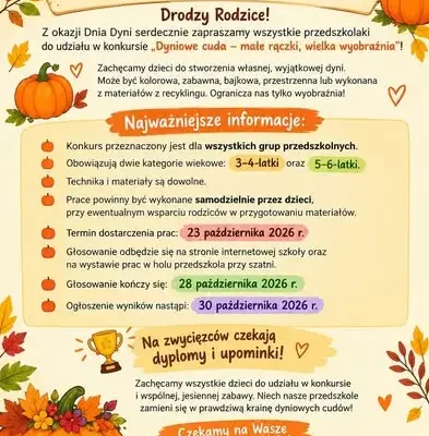 Konkurs „Dyniowe cuda” dla przedszkolaków – zgłoszenia do 28 października