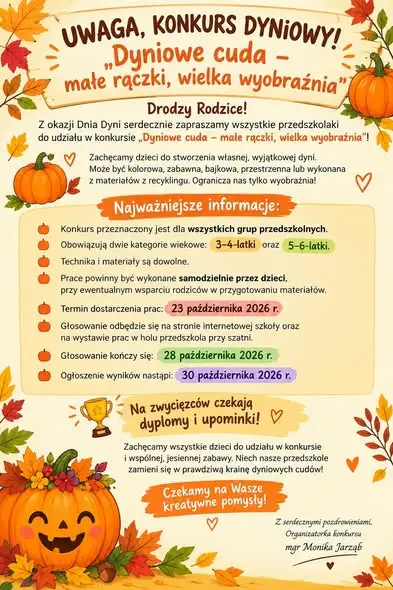 Konkurs „Dyniowe cuda” dla przedszkolaków – zgłoszenia do 28 października