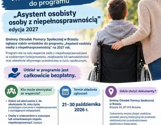 Rusza nabór do programu „Asystent osobisty osoby z niepełnosprawnością” na 2027 rok w Gminie Brzozie