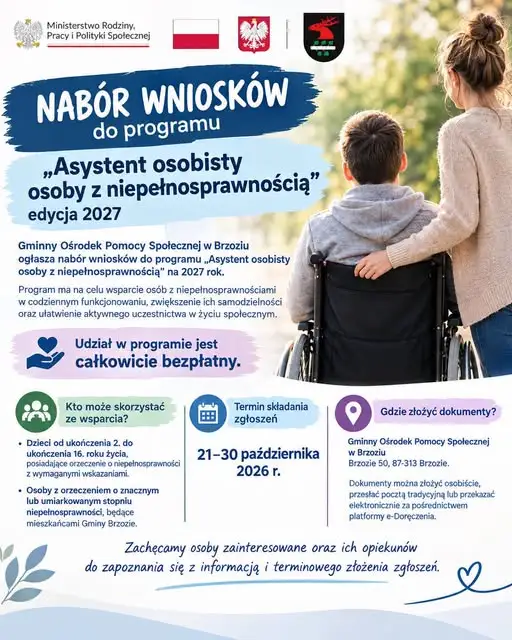 Rusza nabór do programu „Asystent osobisty osoby z niepełnosprawnością” na 2027 rok w Gminie Brzozie