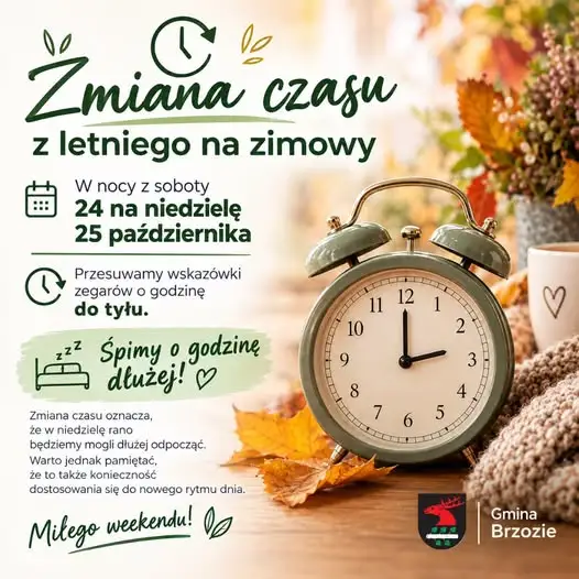 Zmiana czasu: w nocy z 24 na 25 października cofamy zegary o godzinę