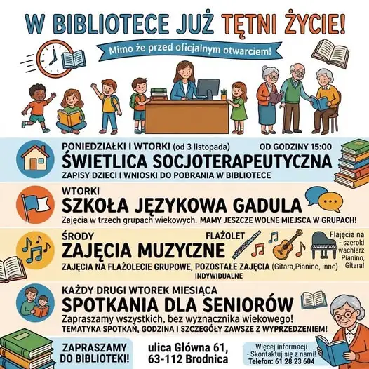Biblioteka w Brodnicy tętni życiem – nowe zajęcia i spotkania dla mieszkańców